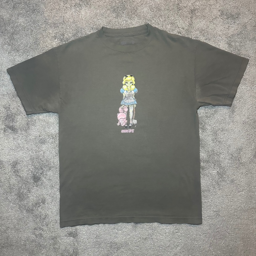 Hook-Ups Alice in Wonderland T-Shirt Mens M Grey Anime Skate Distressed USA